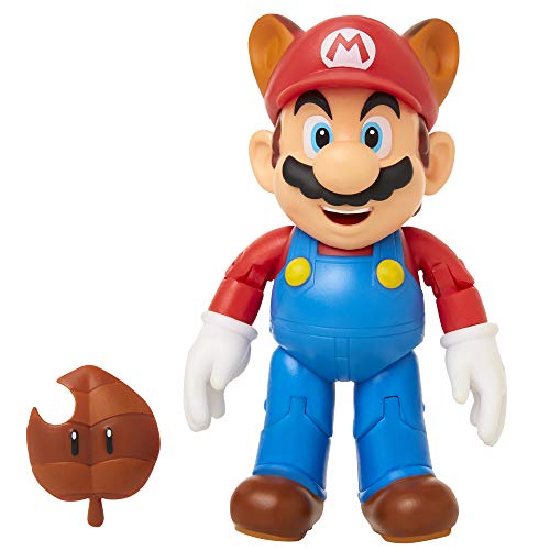 Super Mario Nintendo Sammelfigur Brothers 10,2 cm Posea, bewegliche Actionfigur mit Blatt, perfekt für Kinder und Sammler gleichermaßen ab 3 Jahren, Waschbär Mario mit Zubehör von Super Mario
