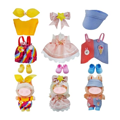 3 Sets süßer Puppenkleidung für Labubu, Plüschkleidung für 17cm Puppe, Bekleidungs-Sets für Labubu, Puppenzubehör Dress Up Geschenk(Keine Puppe nur Kleidung) von Nircho