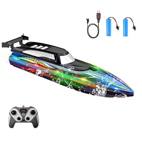 Ferngesteuertes Boot mit LED-Licht, 2,4-GHz RC Boot mit 2 Wiederaufladbaren Batterien für 80 Minuten Spielzeit, Speedboot-Spielzeug für Meere, Pools und Seen, Spielzeug Geschenk für Kinder ab 8 Jahre Ferngesteuertes Boot mit LED-Licht, 2,4-GHz RC Boot mit 2 Wiederaufladbaren Batterien für 80 Minuten Spielzeit, Speedboot-Spielzeug für Meere, Pools und Seen, Spielzeug Geschenk für Kinder ab 8 Jahre von Nircho