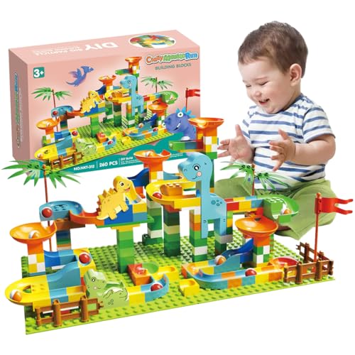 Murmelbahn Spielzeug Bausteine Set,260pcs Dinosaurier Kleine Bausteine Kugelbahn,Interaktives Murmeln Spiel Rennbahn für Jungen Mädchen,Lernspielzeug Geschenk für Kinder 3 4 5 6 Jahre Murmelbahn Spielzeug Bausteine Set,260pcs Dinosaurier Kleine Bausteine Kugelbahn,Interaktives Murmeln Spiel Rennbahn für Jungen Mädchen,Lernspielzeug Geschenk für Kinder 3 4 5 6 Jahre von Nirecu