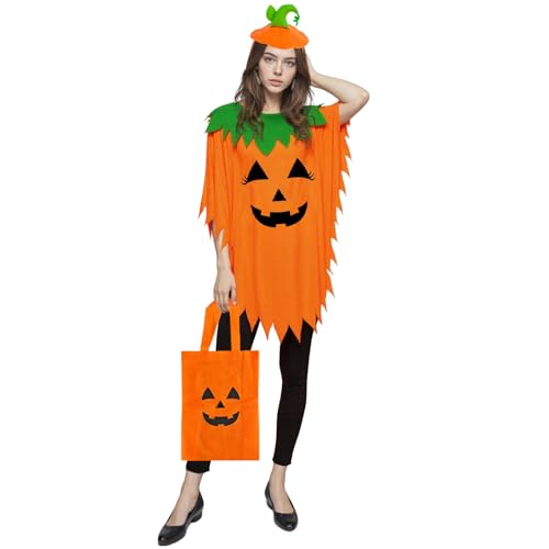 Nirvany 3-teiliges Halloween-Kürbis-Kostüm für Damen, Orange/Abendrot im Zickzackmuster (Sunset Chevron), standard(loose) von Nirvany