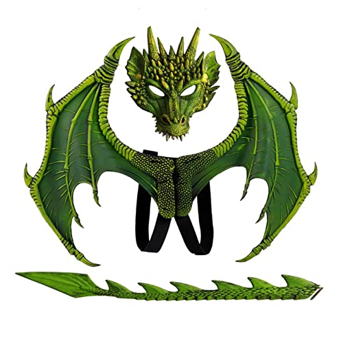 Nirvany Drachenkostüm für Kinder, Mädchen, Drachenflügel, Schwanzmaske, Set, Halloween, Cosplay-Kostüm von Nirvany