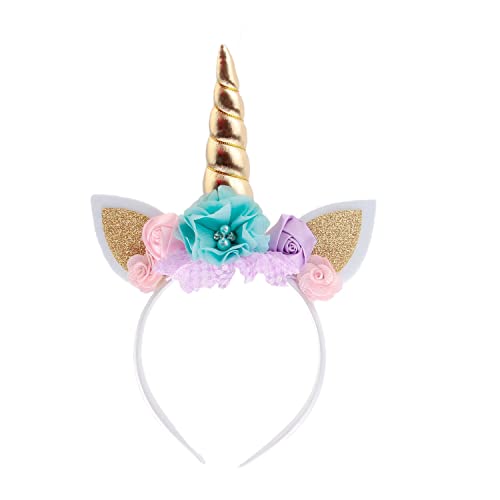 Gold Glitter Einhorn Horn Stirnband Katze Ohr Blume Stirnbänder Zubehör für Einhorn Geburtstag Party Supplies, Gold Gold Glitter Einhorn Horn Stirnband Katze Ohr Blume Stirnbänder Zubehör für Einhorn Geburtstag Party Supplies, Gold von Nishine