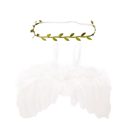Nishine 2 PACK Weiß Neugeborene Fuzzy Feder Engel Flügel Für Baby Cosplay Mädchen Kostüm Fotografie(Grünes Blatt) von Nishine