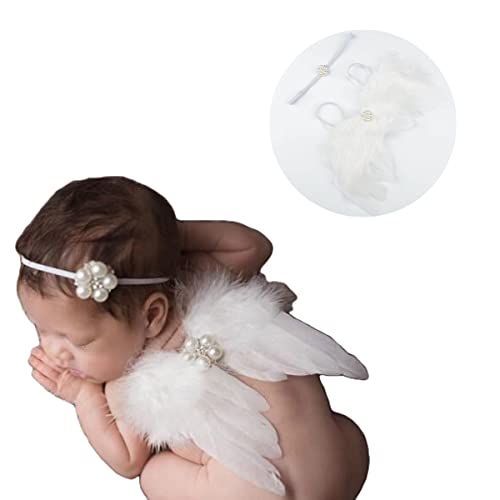 Nishine 2 PACK Weiß Neugeborene Fuzzy Feder Engel Flügel Für Baby Cosplay Mädchen Kostüm Fotografie(Perle) von Nishine
