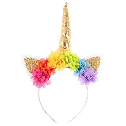 Nishine Einhorn Horn Stirnband für Baby Mädchen Einhorn Geburtstag Party Favor Hollween Cosplay Tiara Frauen Einhorn Haarband (Gold) von Nishine