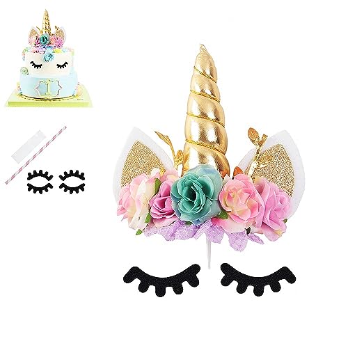 Nishine Tortenaufsatz mit Einhorn-Motiv, für Geburtstagsparty, Kuchendekoration (Gold & Mint) von Nishine