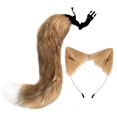 Nishiyuenyi 2 Stück Haarreif Fuchsohren Kopfschmuck Tier Kostümspiel Set mit Schwanz Aus Weichem Plüsch für Karneval Halloween Und Mottopartys, Braun Nishiyuenyi 2 Stück Haarreif Fuchsohren Kopfschmuck Tier Kostümspiel Set mit Schwanz Aus Weichem Plüsch für Karneval Halloween Und Mottopartys, Braun von Nishiyuenyi