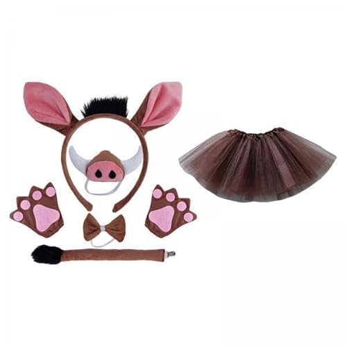 Nishiyuenyi 3 X Schweinekostüme für Kinder, Tierschwanz, Verkleidung, Cartoon Tutu Kleid, Cosplay, Handschuhe, Outfit, Haarschleife, Stirnband, Fliege für Party von Nishiyuenyi