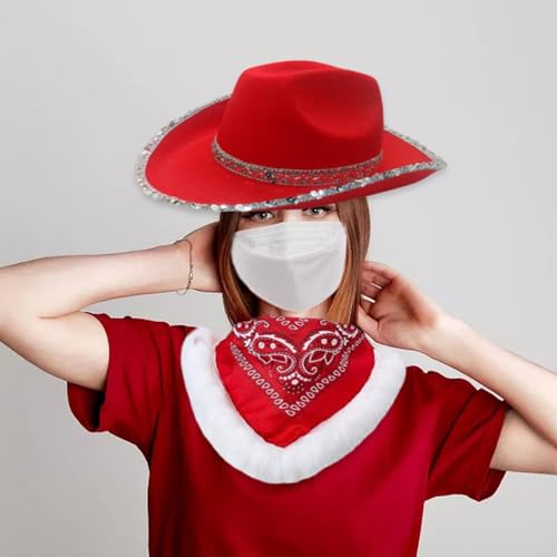 Nishiyuenyi 4 X Weihnachts Cowgirl Hut, Weihnachts Cowgirl Hut, Breite Krempe, Mütze mit Bandana, Weihnachtsmann, Westernhut für Bühnenaufführungen, Musikkonzerte Nishiyuenyi 4 X Weihnachts Cowgirl Hut, Weihnachts Cowgirl Hut, Breite Krempe, Mütze mit Bandana, Weihnachtsmann, Westernhut für Bühnenaufführungen, Musikkonzerte von Nishiyuenyi