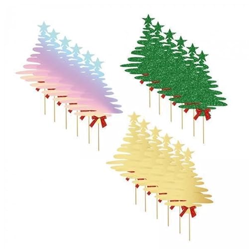 Nishiyuenyi 6 X 18 Stück Weihnachts Cupcake Topper, Weihnachtsparty Dekorationszubehör, Baumförmig Nishiyuenyi 6 X 18 Stück Weihnachts Cupcake Topper, Weihnachtsparty Dekorationszubehör, Baumförmig von Nishiyuenyi