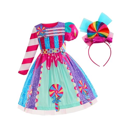 Nishiyuenyi Bonbonkleid für Kleine Mädchen, Prinzessinnenkleid, Kurz Und Langärmeliges Kleid mit Rundhalsausschnitt, Regenbogenkleid für Rollenspiele Im, 130 Nishiyuenyi Bonbonkleid für Kleine Mädchen, Prinzessinnenkleid, Kurz Und Langärmeliges Kleid mit Rundhalsausschnitt, Regenbogenkleid für Rollenspiele Im, 130 von Nishiyuenyi