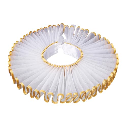 Nishiyuenyi Elisabethanisches Clown-Halsrüschen-Kostüm-Accessoire für Gothic-Festivals, Goldweiß von Nishiyuenyi