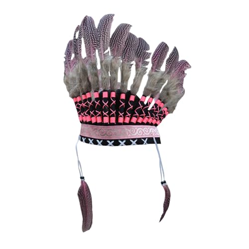 Nishiyuenyi Feder Kopfschmuck Indianer Stil Kopfband Leichtes Bühnenkostüm Zubehör für Tanzaufführungen Und Themenpartys, Rosa von Nishiyuenyi