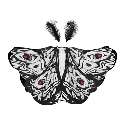 Nishiyuenyi Halloween Cape Schmetterlingsflügel Kostüm Fancy Dress Polyester Leicht Vielseitig für Rollenspiel Bühnenauftritte Geburtstagsfeiern, Schwarz-Weiss von Nishiyuenyi