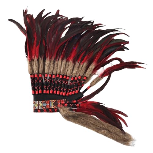 Nishiyuenyi Indianerhäuptling Kopfschmuck Dekorativer Tanzshow Herren Damen Kopfschmuck, Rot Nishiyuenyi Indianerhäuptling Kopfschmuck Dekorativer Tanzshow Herren Damen Kopfschmuck, Rot von Nishiyuenyi