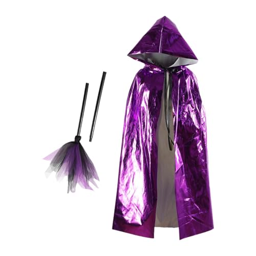 Nishiyuenyi Kapuzenumhang für Kinder Halloween Kostüm Zaubererrobe Hexenmantel mit Bindegürtel für Und Fasching, Lila von Nishiyuenyi