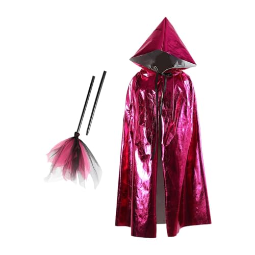 Nishiyuenyi Kapuzenumhang für Kinder Halloween Kostüm Zaubererrobe Hexenmantel mit Bindegürtel für Und Fasching, Rose Rot von Nishiyuenyi