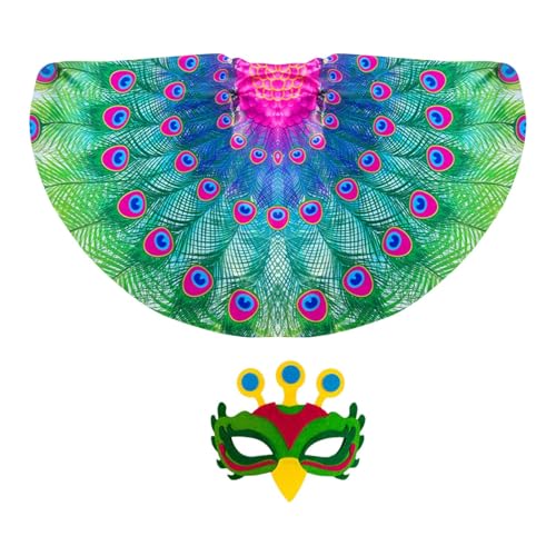 Nishiyuenyi Kinder Umhang Set Kinderkostüm Umhang Vogelmaske Tierverkleidung Rollenspiel Kostüm Aus Polyester für Halloween Fotorequisiten Kinderparty, GrÜn von Nishiyuenyi