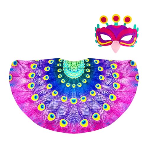 Nishiyuenyi Kinder Umhang Set Kinderkostüm Umhang Vogelmaske Tierverkleidung Rollenspiel Kostüm Aus Polyester für Halloween Fotorequisiten Kinderparty, Lila von Nishiyuenyi