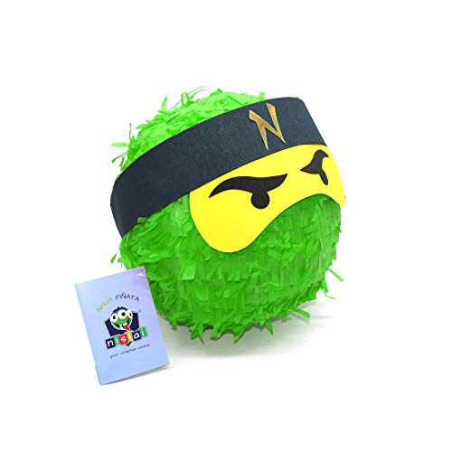 Ninja Pinata - Ideal für die Ninja Party - Geschenk für Geburtstag - Farbe zur Auswahl: Grün, Schwarz, Blau, Rot (Grün) von Nislai