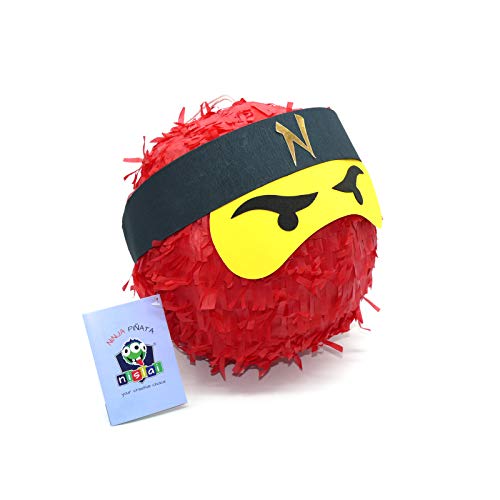 Ninja Pinata - Ideal für die Ninja Party - Pinata Geschenk - Pinata Geburtstag - Farbe zur Auswahl: grün, schwarz, blau, rot (rot) von Nislai