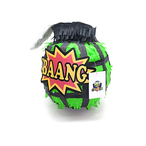 Nislai® Bombe Pinata | Ideal für die Junge Geburtstag Party | Pinata Geburtstag | Perfekt als Pinata Geschenk | Für Geburtstag oder als Deko Party | Farbe zur Auswahl: grün, rot, blau, silver (Grün) von Nislai