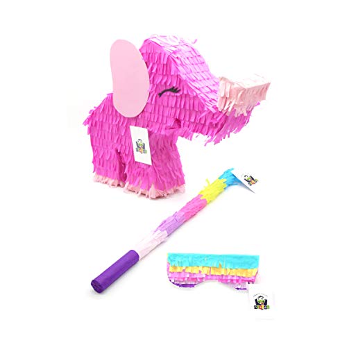 Nislai Elefant Pinata Set | ideal für den Kindergeburtstag | Geschenkidee | als Hochzeit Party Geschenk | inkl. Stock & Maske | u. 44x33x10 von Nislai