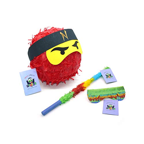 Nislai® Ninja Pinata Set | Ideal für Ninja Party | Pinata Geschenk | Geburtstag | inkl. Stock & Augenmaske | Farbe wählbar: grün, schwarz, blau, rot von Nislai