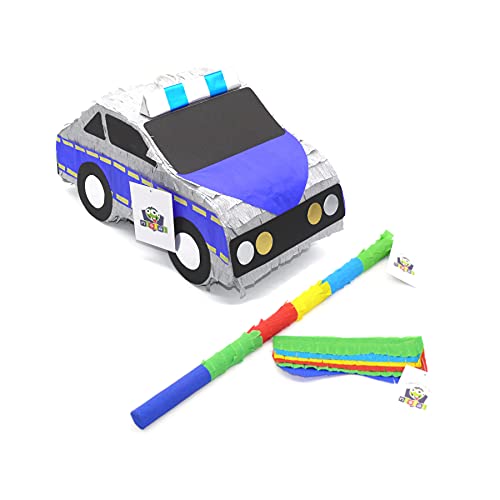 Nislai® Pinata Polizeiauto Set | Pinata Geburtstag Jungen | Ideal für die Polizeiauto Party | Geburtstagsgeschenk | Pinata-Spiel | inkl. Stab und Maske | ca. 40 x 23 x 10 cm von Nislai