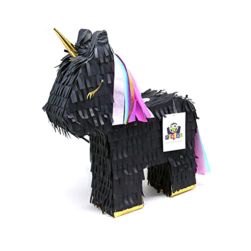 Nislai Einhorn Pinata Schwarz | Ideal für Geburtstag und Hochzeit | Geschenkidee | Einhorn Party Dekoration oder als Pinataspiel | ca. 43x33x10 cm von Nislai