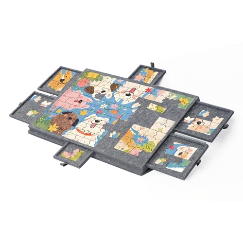 Kippbares Puzzlebrett, leichter Filz-Puzzle-Tisch mit 6 Sortierschubladen, 1000 Teile, tragbares Puzzle-Matte, Plateau mit verstellbarem Ständer und Schutzhülle (1000 Teile) von Nisorpa