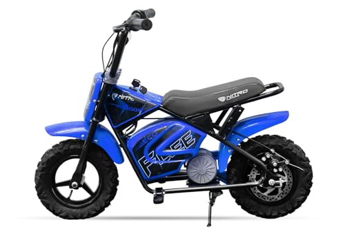 Nitro Motors Eco Flee Mini Crossbike 300W 24V Kinder Dirtbike 2 Stufen Drossel 11-21 kmh Zündschloss Stützräder mit Rückwärtsgang 24V 8Ah Ladegerät (blau) von Nitro Motors
