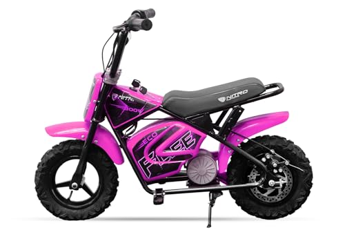 Nitro Motors Eco Flee Mini Crossbike 300W 24V Kinder Dirtbike 2 Stufen Drossel 11-21 kmh Zündschloss Stützräder mit Rückwärtsgang 24V 8Ah Ladegerät (pink) von Nitro Motors