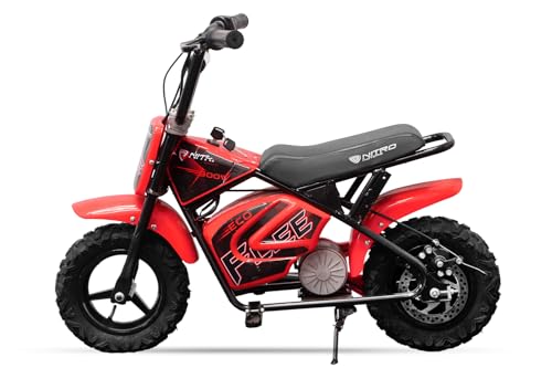 Nitro Motors Eco Flee Mini Crossbike 300W 24V Kinder Dirtbike 2 Stufen Drossel 11-21 kmh Zündschloss Stützräder mit Rückwärtsgang 24V 8Ah Ladegerät (rot) von Nitro Motors