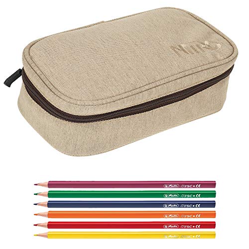 Nitro Set Mäppchen Pencil CASE XL Federmäppchen große Etuibox + 6 Stifte (Almond 090) von Nitro