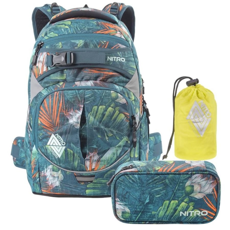 Nitro Schulrucksack Set SUPERHERO "tropical" mit Schlamper und Regenhaube von Nitro