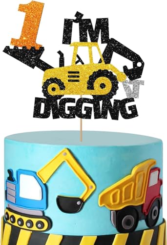 Bagger Tortendeko, bagger kuchendekoration, Baufahrzeug Cupcake Topper, aufahrzeuge Thema Kuchen Deko, Kindern Tortendeko Geburtstag, Cupcake Topper für Jungen und Mädchen (1) von Niumowang
