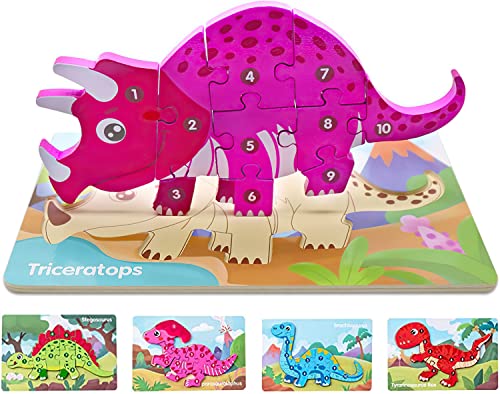 Holzpuzzle, 3D Holzpuzzle für Kinder, Dinosaurier Spielzeug, Holzpuzzle für Kleinkinder von 3 Jahren, lernendes pädagogisches Holzpuzzle-Spielzeug, Kindergeburtstag Gastgeschenke (A) von Niumowang