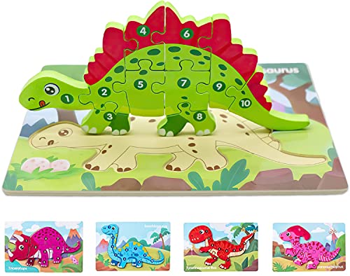 Holzpuzzle, 3D Holzpuzzle für Kinder, Dinosaurier Spielzeug, Holzpuzzle für Kleinkinder von 3 Jahren, lernendes pädagogisches Holzpuzzle-Spielzeug, Kindergeburtstag Gastgeschenke (B) von Niumowang