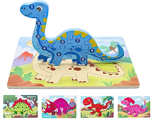 Holzpuzzle, 3D Holzpuzzle für Kinder, Dinosaurier Spielzeug, Holzpuzzle für Kleinkinder von 3 Jahren, lernendes pädagogisches Holzpuzzle-Spielzeug, Kindergeburtstag Gastgeschenke (E) von Niumowang
