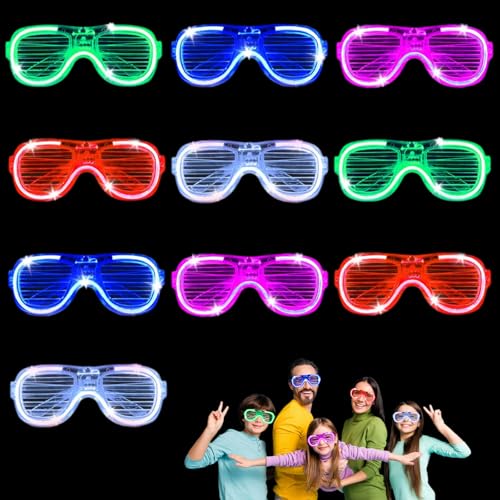 LED Brille für Party, 8 Stück LED Brille, Leuchtende Brillen, Neon Party Brille, Shutter Shades Brille, Led Brillen für Party, Geburtstagsfeier, Karneval, Konzert, Halloween, Weihnachten (10PCS) von Niumowang