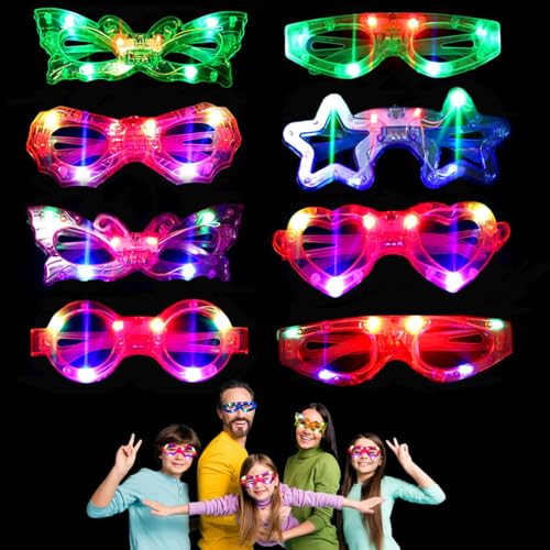 LED Brille für Party, 8 Stück LED Brille, Leuchtende Brillen, Neon Party Brille, Shutter Shades Brille, Led Brillen für Party, Geburtstagsfeier, Karneval, Konzert, Halloween, Weihnachten (8PCS) von Niumowang