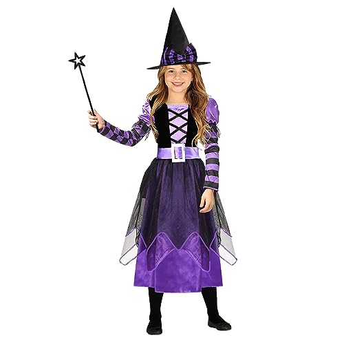 Mädchen Hexenkostüm, Hexenkostüm für Mädchen, Kinder Halloween Kostüm Mädchen Hexe, hexenhut kinder, Halloween-Hexenkleid, violett hexen kostüm, Halloween Karneval Party Kleid mit Hut für Kinder (XXL) von Niumowang