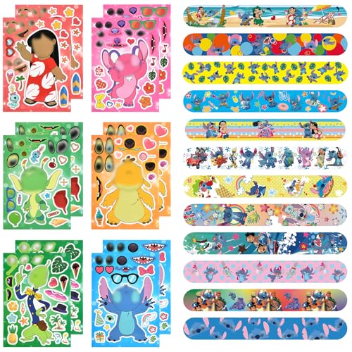 Niumowang Kindergeburtstag Geschenke Set, 12pcs Slap Armbänder + 12Pcs DIY Aufkleber Kinder Sticker Set, Kindergeburtstag Party Gastgeschenk, Geburtstags Party Zubehör von Niumowang