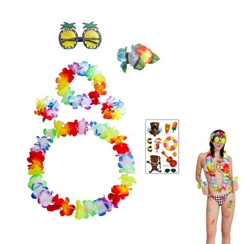 7 Stück Hawaii-Kostüm, Hawaii-Girlande, Blumen-Halskette, Hawaii, Hibiskus-Haarspange, Ananas für Erwachsene, Kostümzubehör, Party, Sommer, Strand, tropische Party-Dekoration 7 Stück Hawaii-Kostüm, Hawaii-Girlande, Blumen-Halskette, Hawaii, Hibiskus-Haarspange, Ananas für Erwachsene, Kostümzubehör, Party, Sommer, Strand, tropische Party-Dekoration von Niwieoi