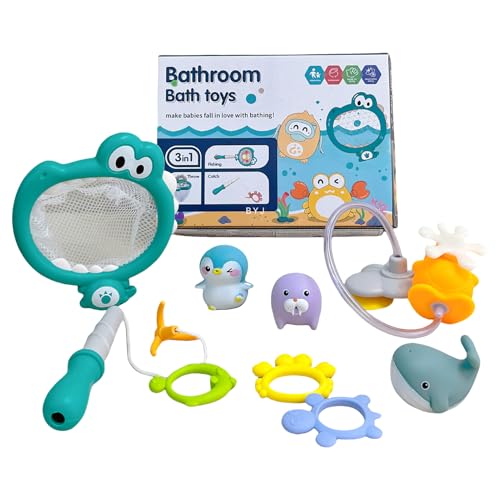 Nixiara Badewannenspielzeug – Badespielzeug mit Ablauflöchern | Modulares multifunktionales Badeset mit tragbarem Fischernetz und Saugnäpfen für und Mädchen im Pool oder von Nixiara