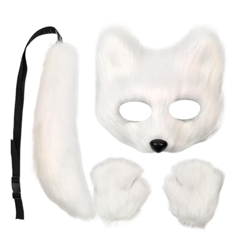 Nixiara Kostümpartys Und Cosplay - Fuchs Gesichtsabdeckung Heckset - Faux Feather Soft Cat Party Clothing | Cosplay -Accessoires, Realistischer Tierkopfschutz Für Halloween von Nixiara