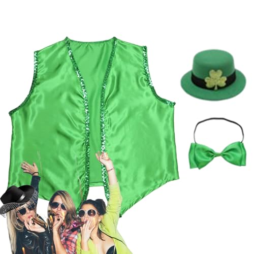 Nixieen St. Patrick's Day Kostümset, St. Patricks Day Kostüm Outfit,St. Patricks Day Weste | Feiertagsparty-Outfit für St. Patrick's Day-Dekorationen und Partyzubehör, Feiertagskostüme von Nixieen