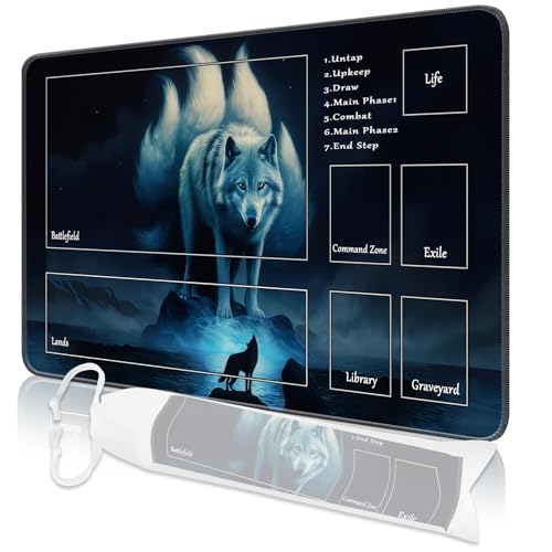 MTG Spielmatte, 24" x 14" MTG TCG Spielmatte mit genähten Kanten HD Druck Spielmatte für Kartenspiele Anti-Rutsch Gaming Spielmatte mit Aufbewahrungstasche Wolf Kampfspielmatte MTG Spielmatte, 24" x 14" MTG TCG Spielmatte mit genähten Kanten HD Druck Spielmatte für Kartenspiele Anti-Rutsch Gaming Spielmatte mit Aufbewahrungstasche Wolf Kampfspielmatte von Nkddert